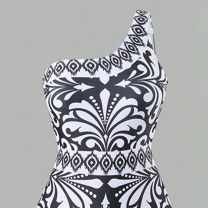 Ladies' One-Piece Swimsuit with Elegant Asymmetrical Design and Matching Pants Mune Fashion