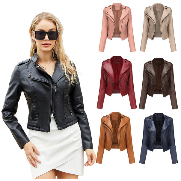Women Stylish Biker Jacket with Asymmetrical Zipper and Detail Seams Mune