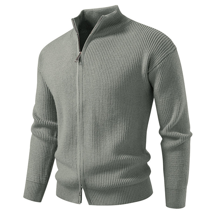 Men's Coarse Ribbed Zip Cardigan with High Cowl Neck and Concealed Seam Mune Fashion