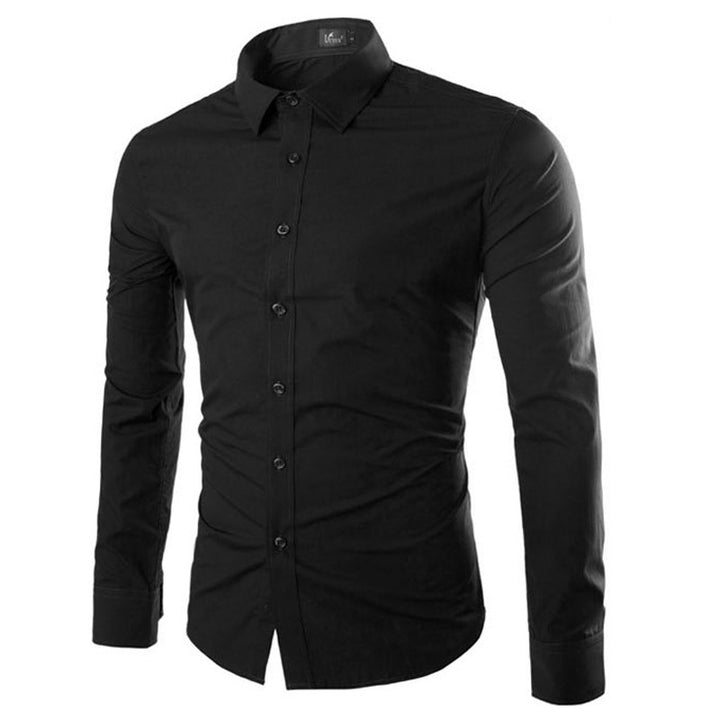 Men's tailored long sleeve business shirt with Kent collar stretch cotton blend and rounded hem Mune Fashion