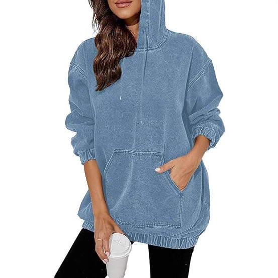 Women's Oversized Hoodie in Denim Look with Kangaroo Pocket Mune Fashion