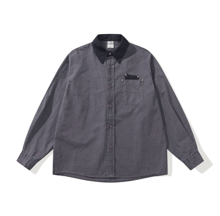 Men's Oversized Shirt Jacket with Contrasting Cord Collar and Decorative Chest Pocket Mune Fashion