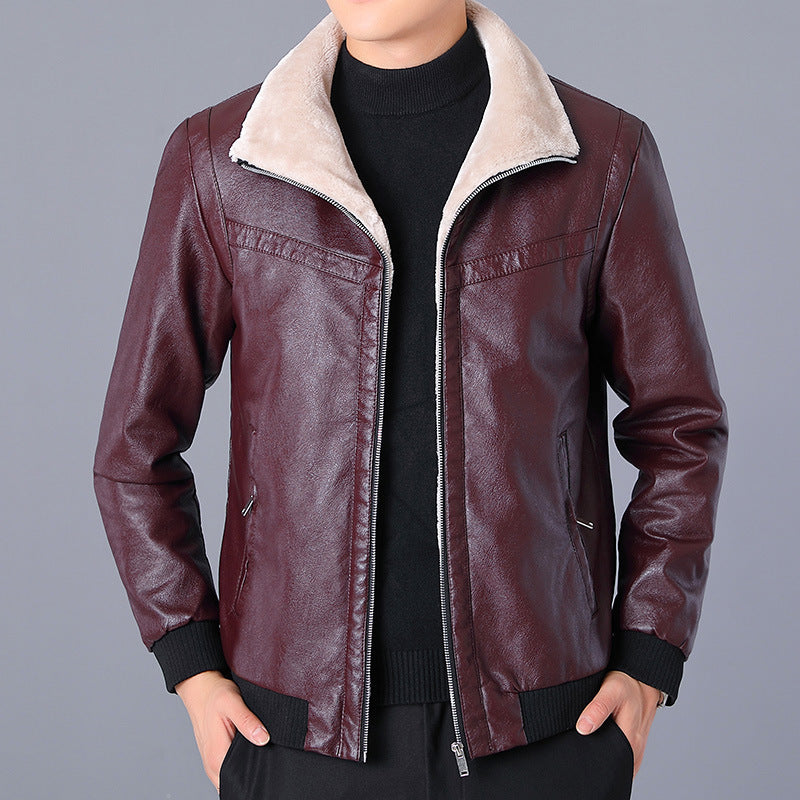 Men's padded faux leather bomber jacket with Sherpa collar and warming teddy lining Mune Fashion