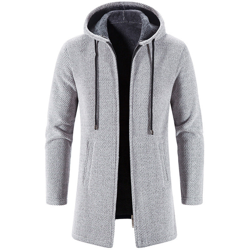 Men's longer hooded knit coat with teddy lining, full zipper and side pockets Mune Fashion
