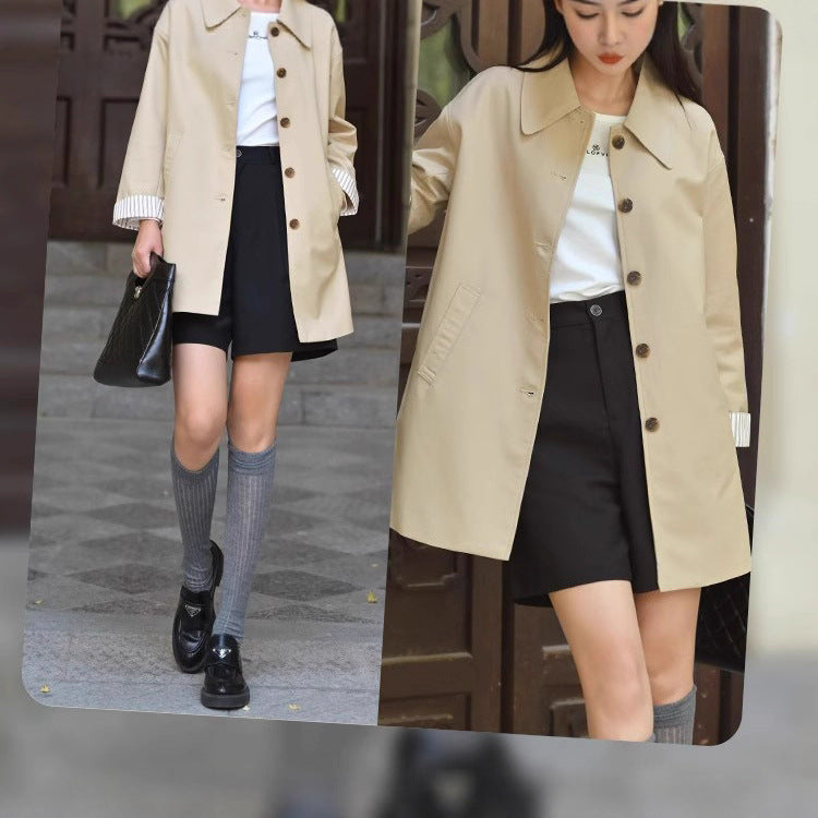 Women’s Fashionable Transitional Jacket with Wide Collar and Button Details Mune Fashion