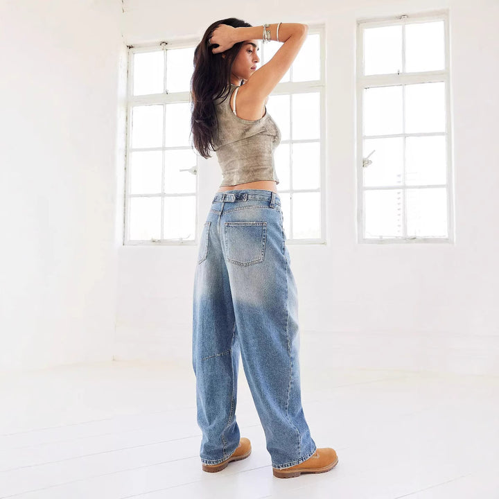 Women's wide low-slung baggy jeans with knee panels and relaxed fit Mune Fashion
