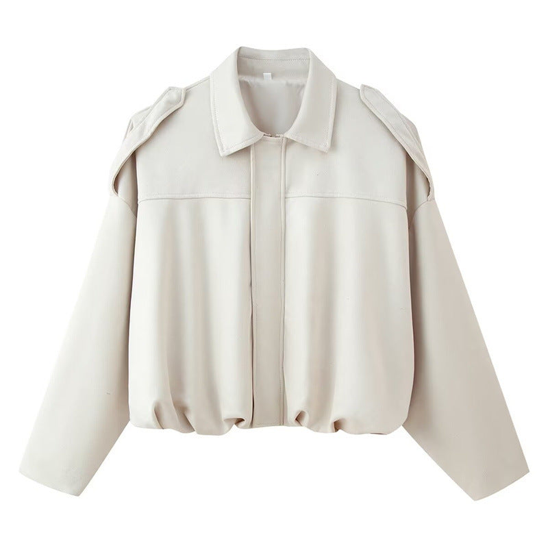 Women Cropped Oversized Blouson Jacket with Shoulder Flaps Mune Fashion