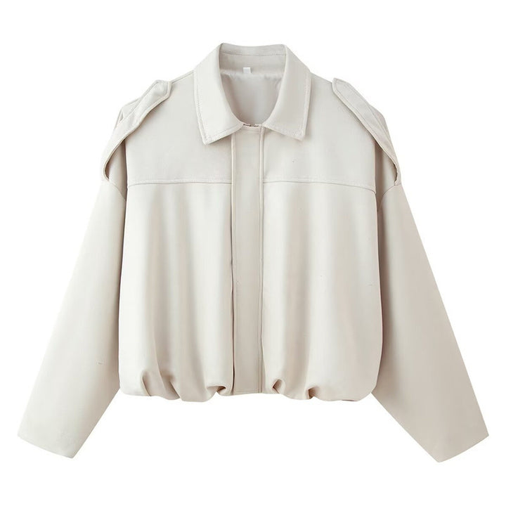 Women Cropped Oversized Blouson Jacket with Shoulder Flaps Mune Fashion
