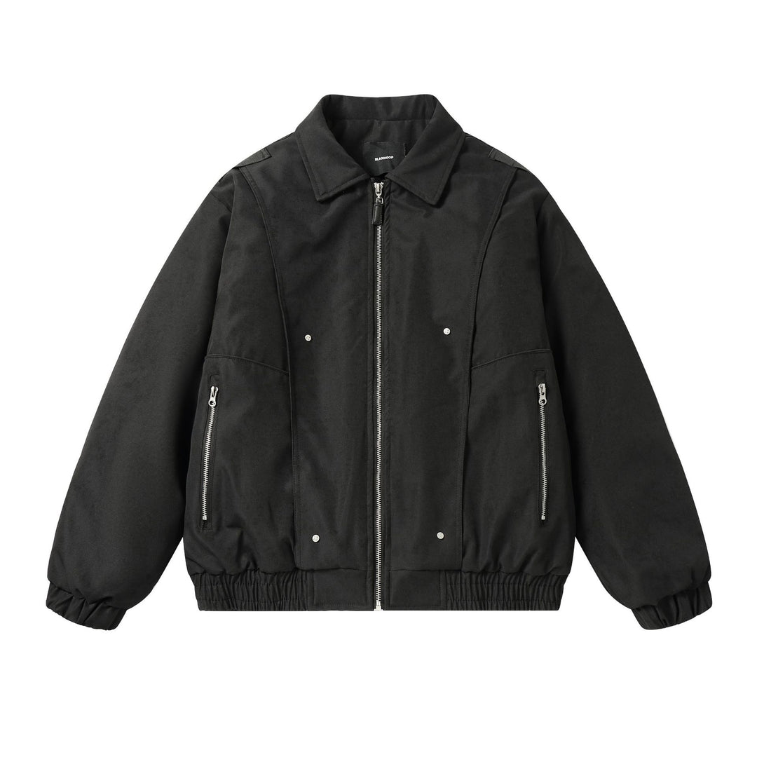Men's Boxy Utility Bomber Jacket with Short Cut, Metal Zippers, and Elastic Hem Mune Fashion