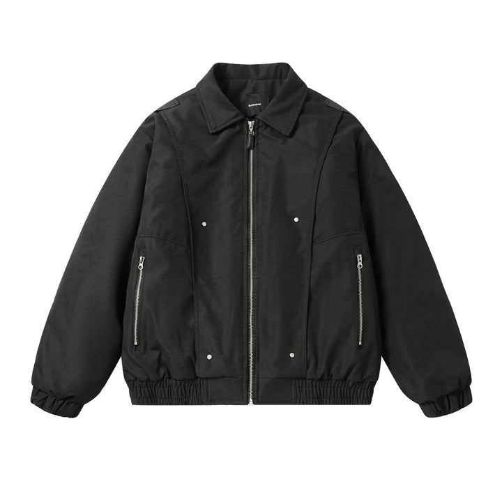 Men's Boxy Utility Bomber Jacket with Short Cut, Metal Zippers, and Elastic Hem Mune Fashion