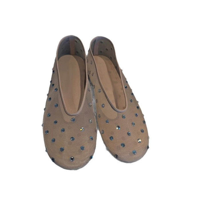 Women's Transparent Mesh Ballerinas with Sparkling Rhinestone Applications Mune Fashion