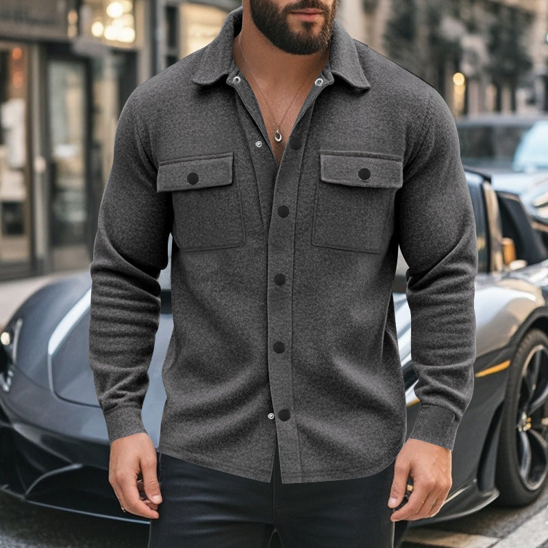Men's sturdy wool fleece overshirt jacket with patch breast pockets and snap button placket Mune Fashion