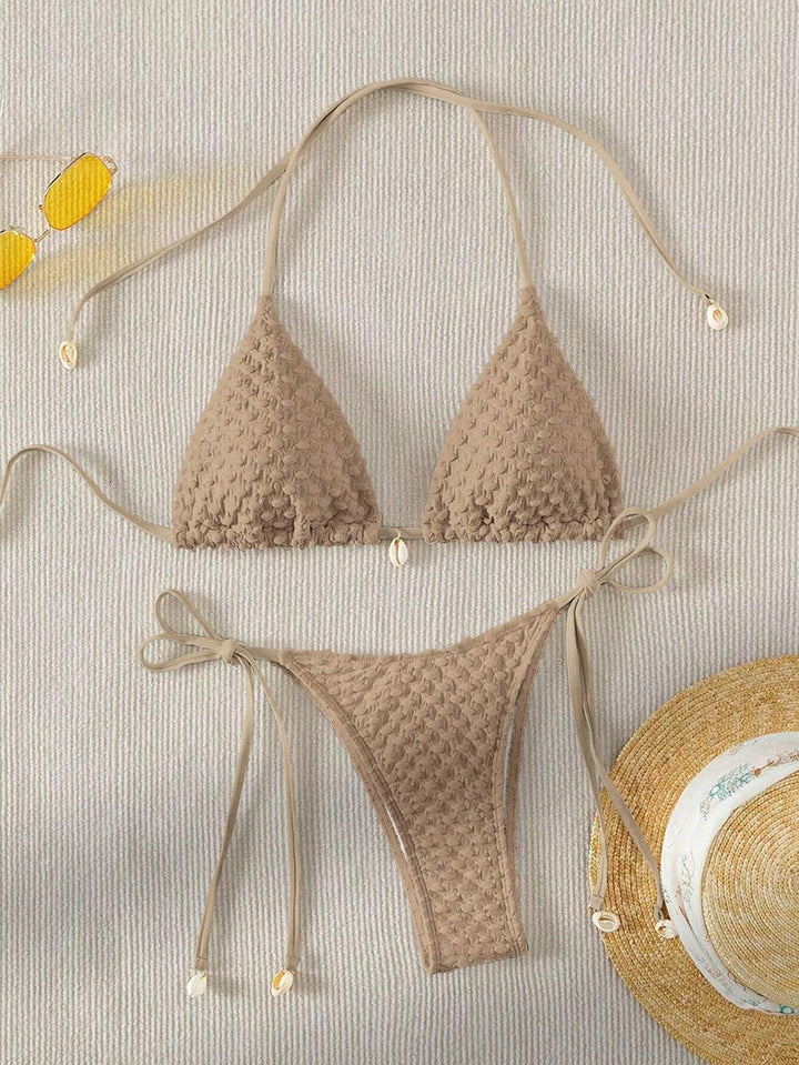 Women Triangle Bikini with textured material and delicate ties Mune Fashion