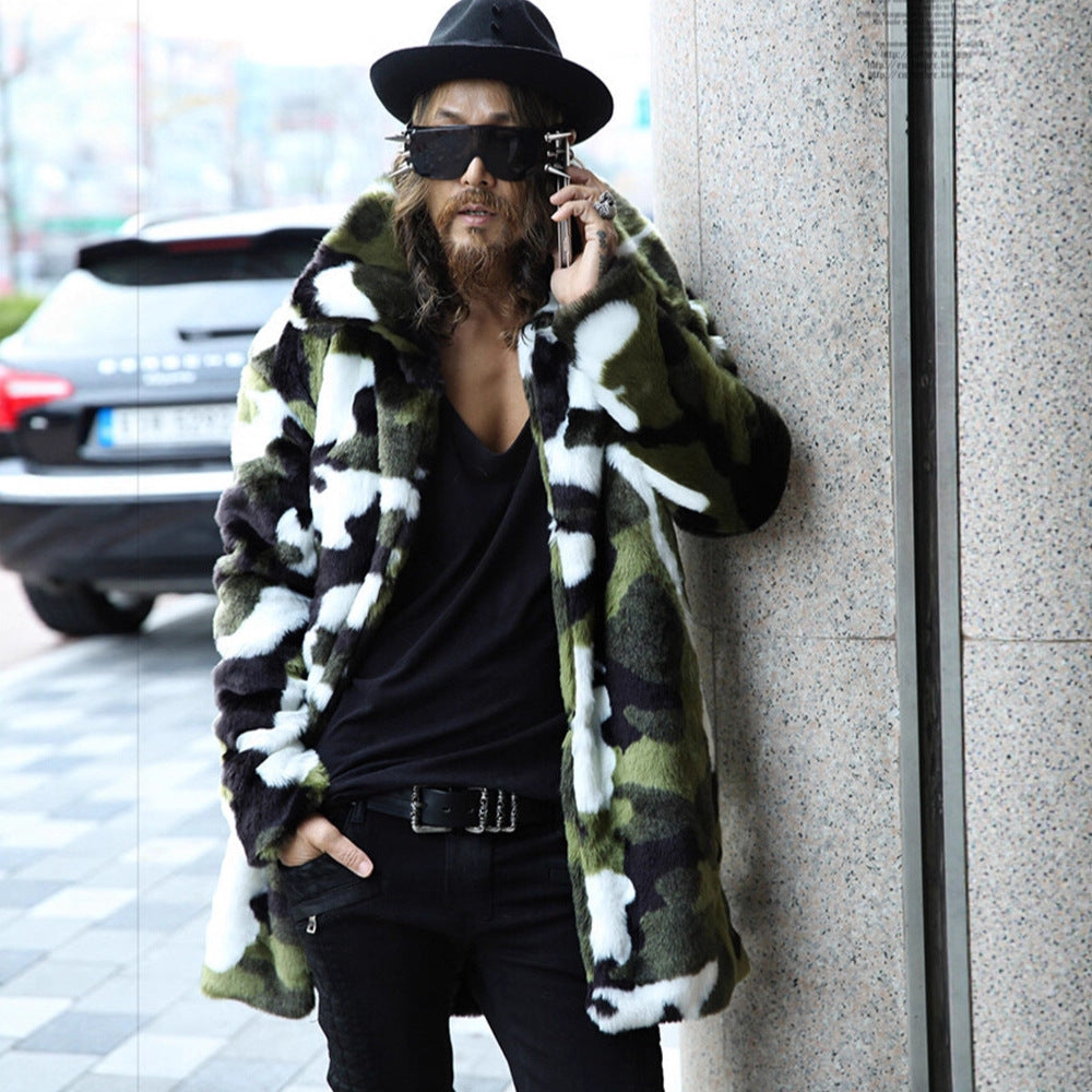 Men's camouflage faux fur coat with long cut and oversized silhouette Mune Fashion