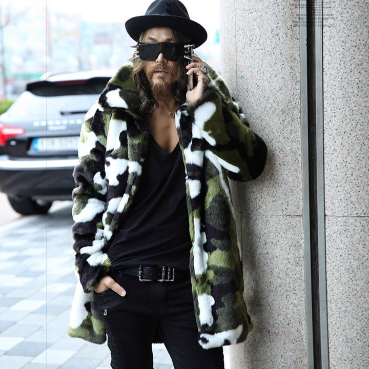 Men's camouflage faux fur coat with long cut and oversized silhouette Mune Fashion