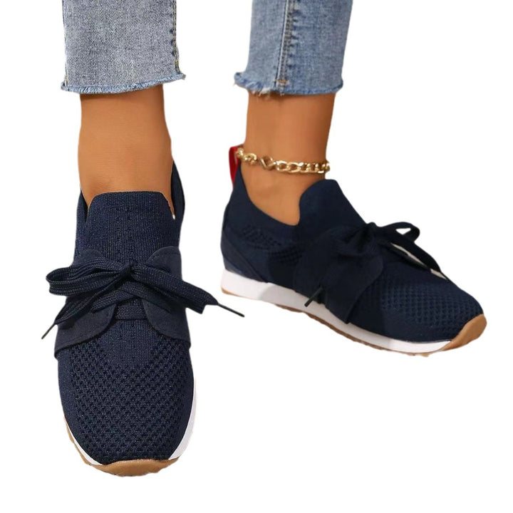 Women knitted slip-on sneakers with decorative lacing, padded comfort insole, and non-slip rubber outsole Mune Fashion
