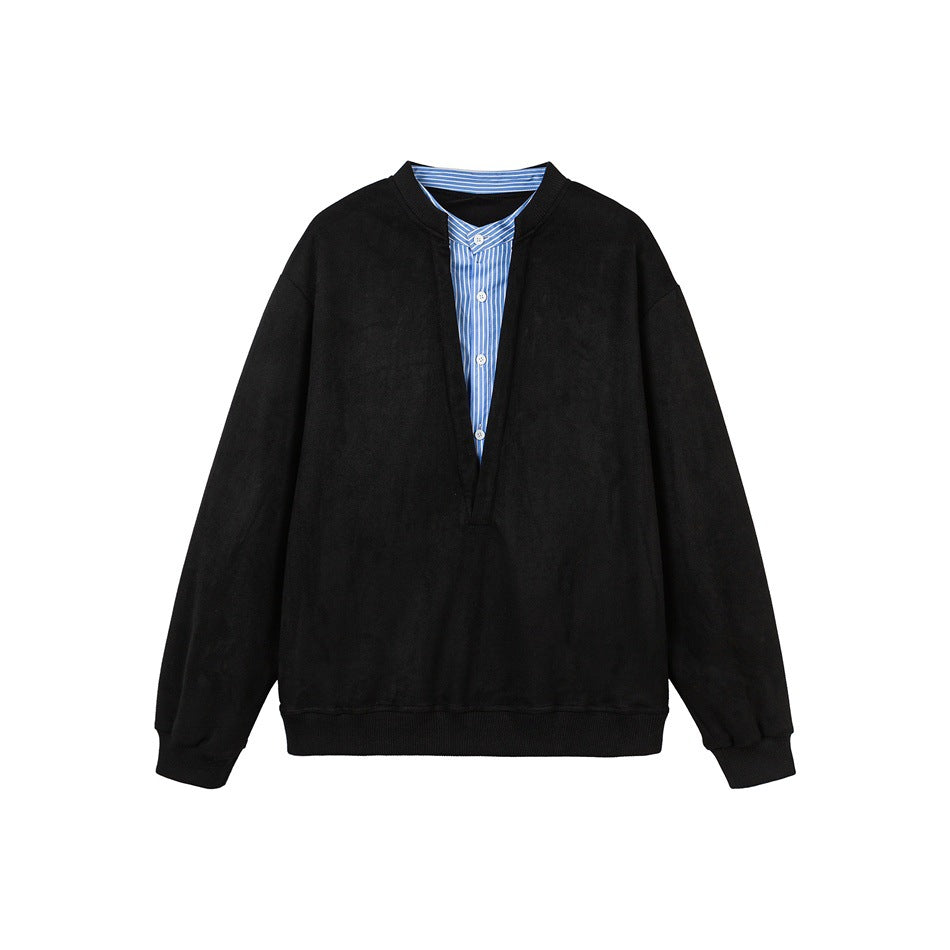 Unisex Oversize sweatshirt with deep V-neck and sewn-in shirt collar insert Mune Fashion
