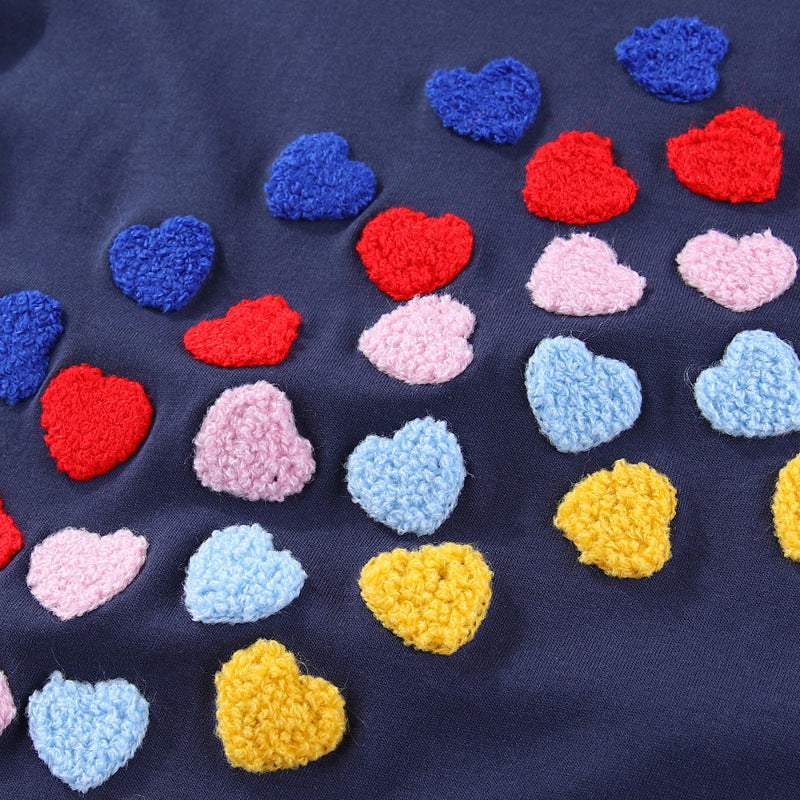 Girl T-Shirt Dress with Colorful Heart Embroidery Design Mune Fashion