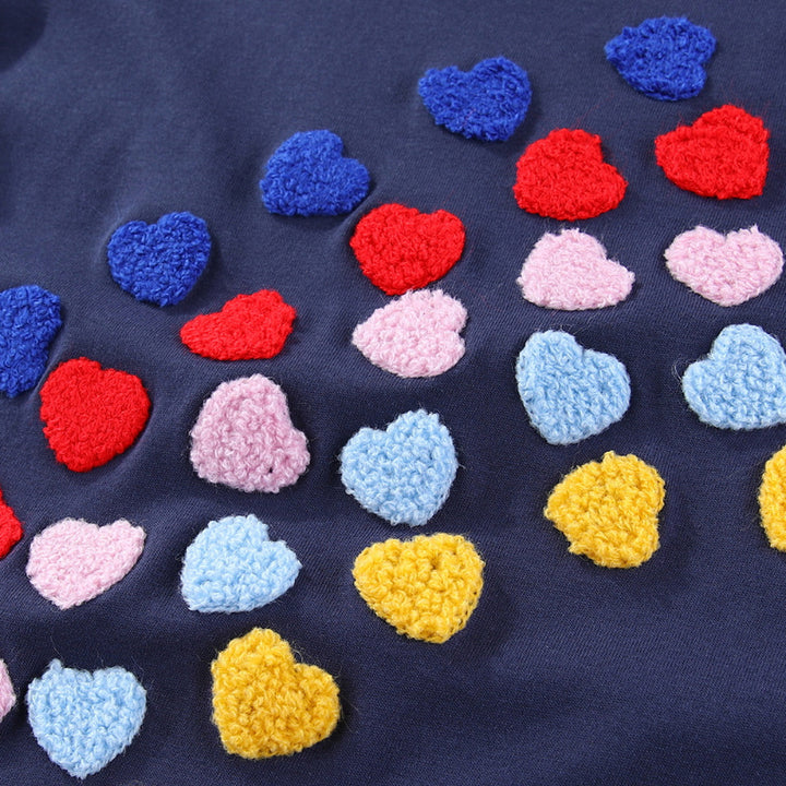 Girl T-Shirt Dress with Colorful Heart Embroidery Design Mune Fashion