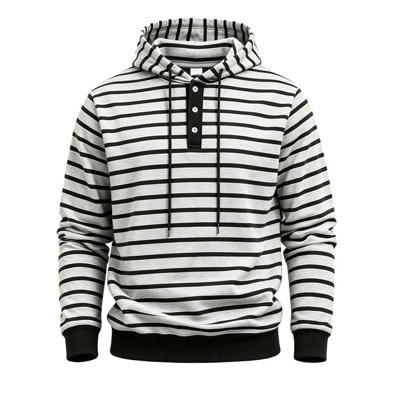 Men's hooded sweater with button placket and trendy stripe pattern Mune Fashion
