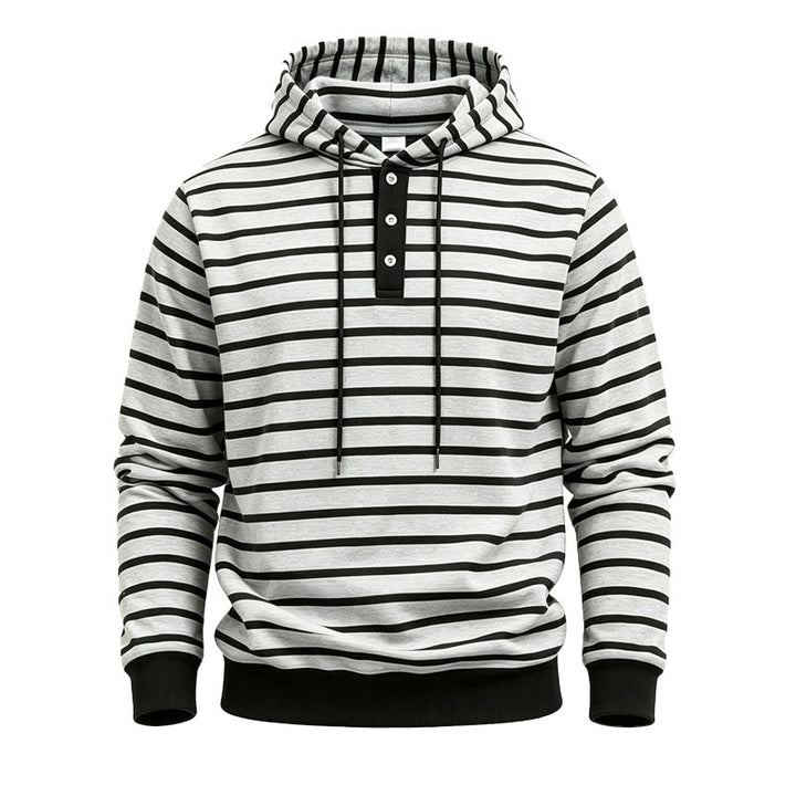 Men's hooded sweater with button placket and trendy stripe pattern Mune Fashion