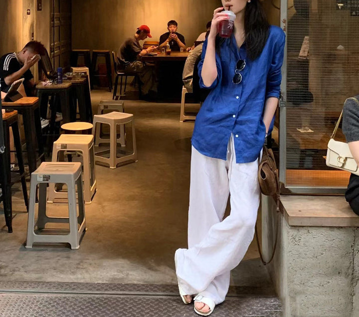 Women's Casual Long Sleeve Linen Blouse Mune Fashion