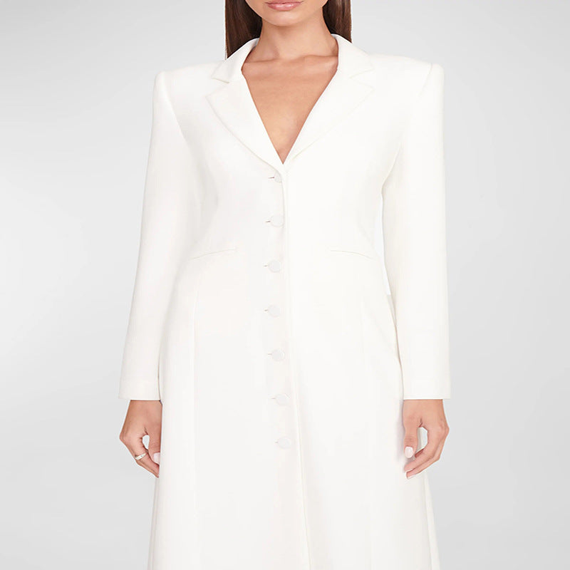 Women’s Evening Maxi Dress-Blazer with Slim Silhouette, Corset Seam and Elegant Front Split Mune Fashion