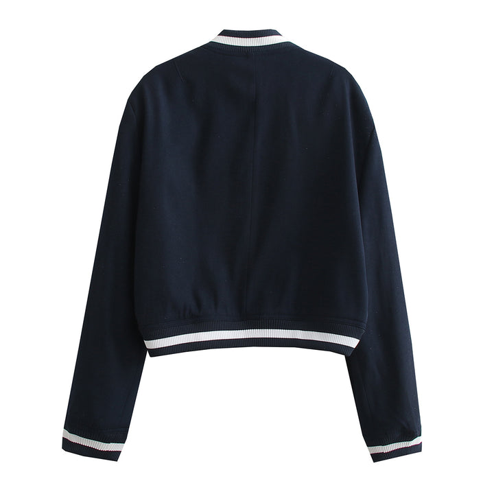 Women's Short Cut College Jacket with Ribbed Cuffs and Press Studs Mune Fashion