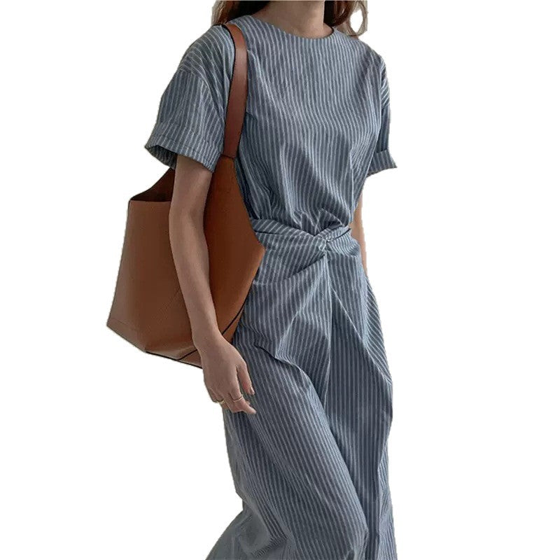 Women Two-Piece Lounge Set with Knot Waist and Wide Leg Mune Fashion
