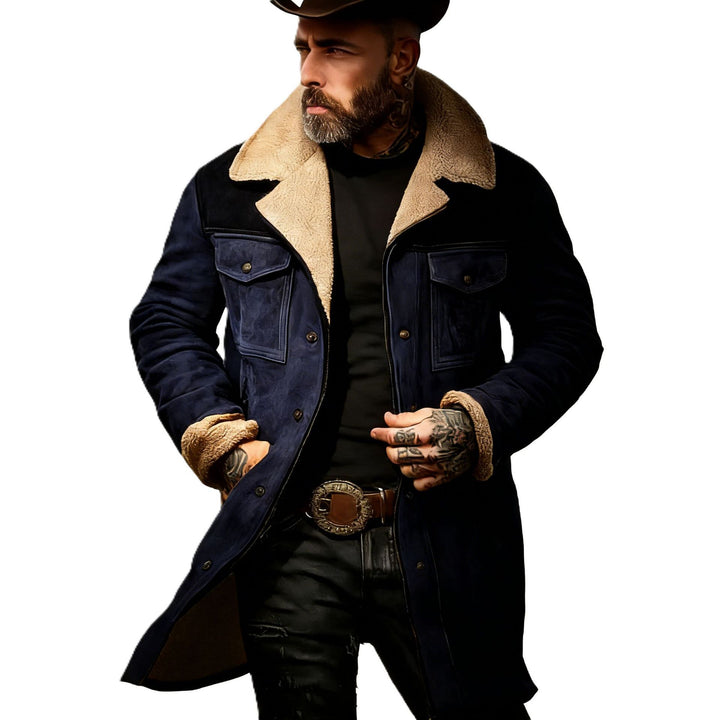 Men's pilot jacket made of suede look with teddy fur lining and lapel collar Mune Fashion