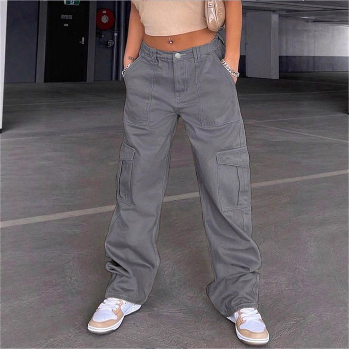 Women's wide cargo pants with high waist, patch flap pockets, and casual baggy fit Mune Fashion