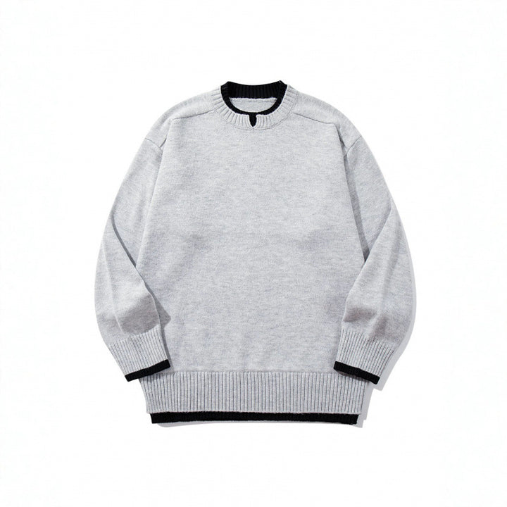 Unisex Relaxed-Fit Fine Knit Sweater with Contrast Cuffs and Extended Ribbed Hem Mune Fashion