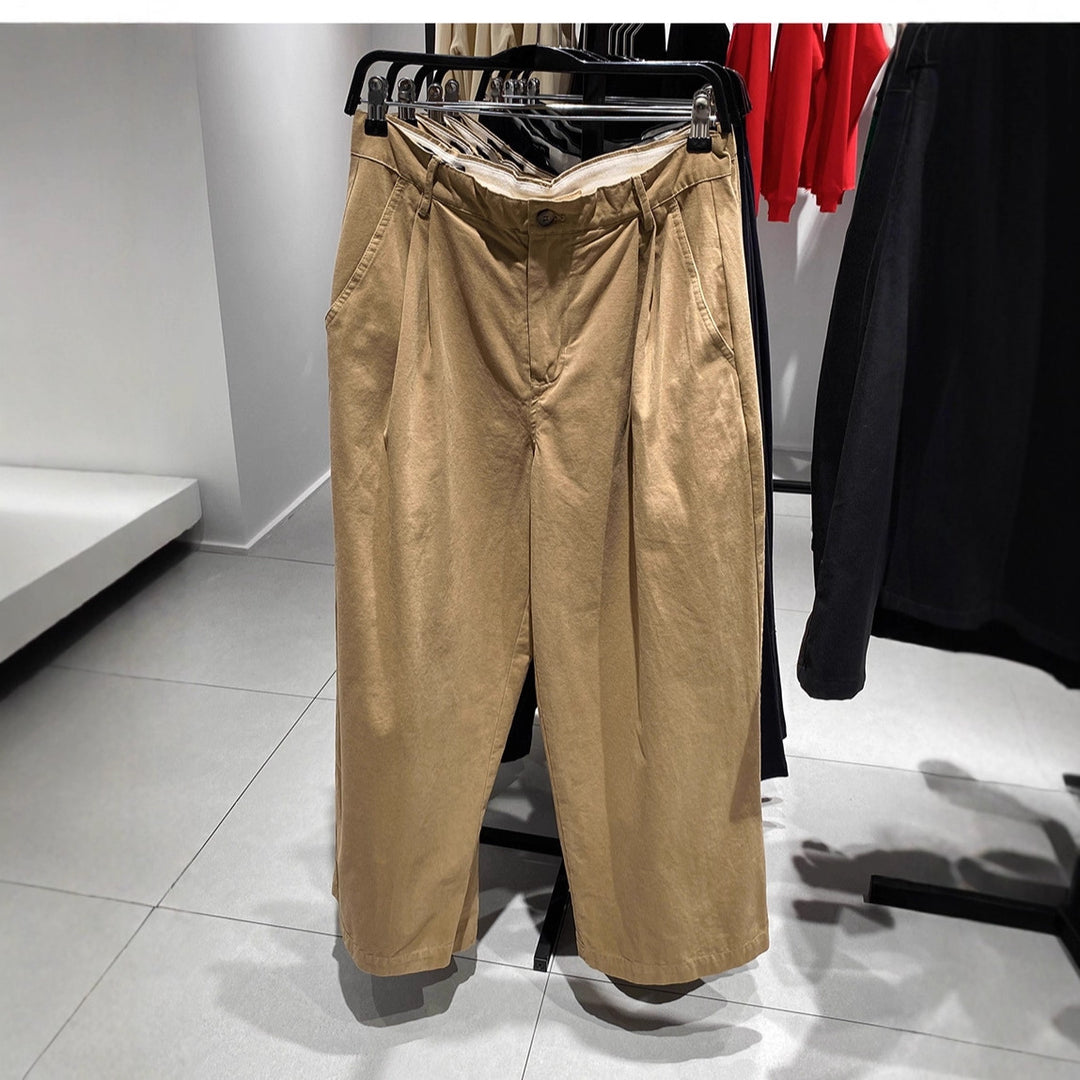 Men's wide pleated chino pants with high waistband and cropped leg Mune Fashion