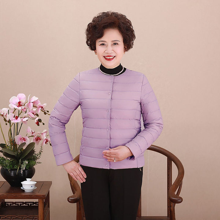 Women's Collarless Ultralight Quilted Short Jacket with Snap Button Closure Mune Fashion