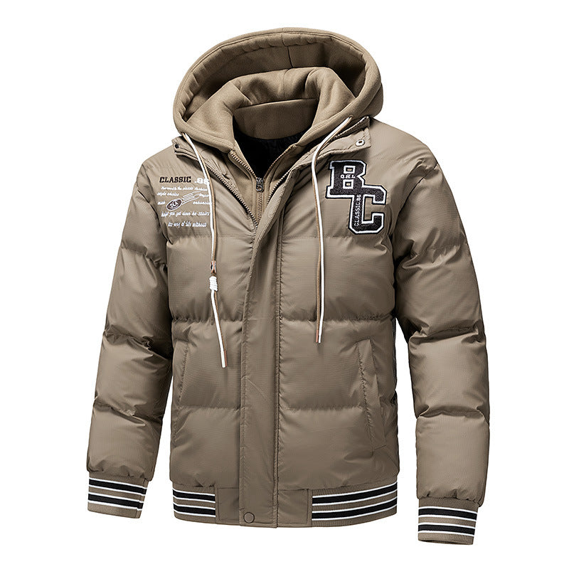 Men's Padded Quilted Jacket with Hoodie Insert and College Patches Mune Fashion