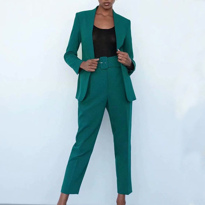 Women Tailored Blazer without Lapels with Open Front and Welt Pockets Mune Fashion