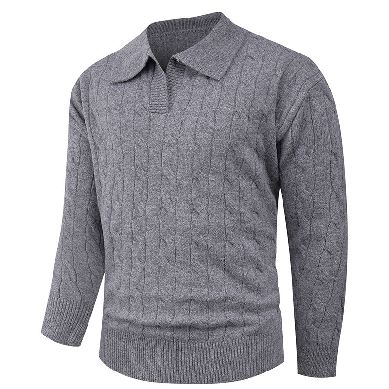 Men's cable knit polo with polo collar and ribbed cuffs made of fine wool blend Mune Fashion