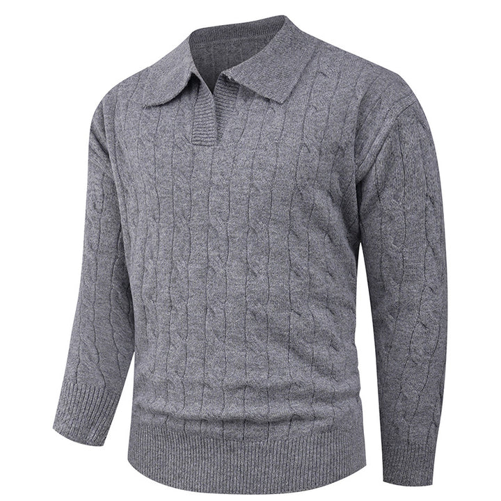 Men's cable knit polo with polo collar and ribbed cuffs made of fine wool blend Mune Fashion