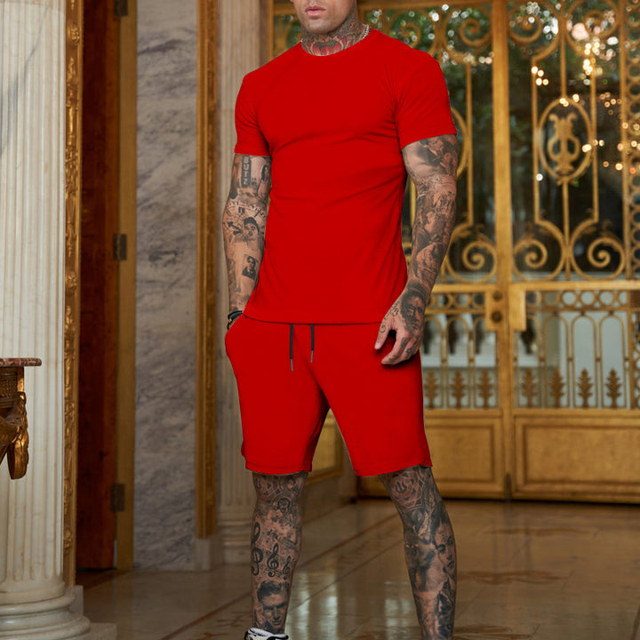 Men's slim Jersey set with round neck shirt and elastic drawstring shorts Mune Fashion