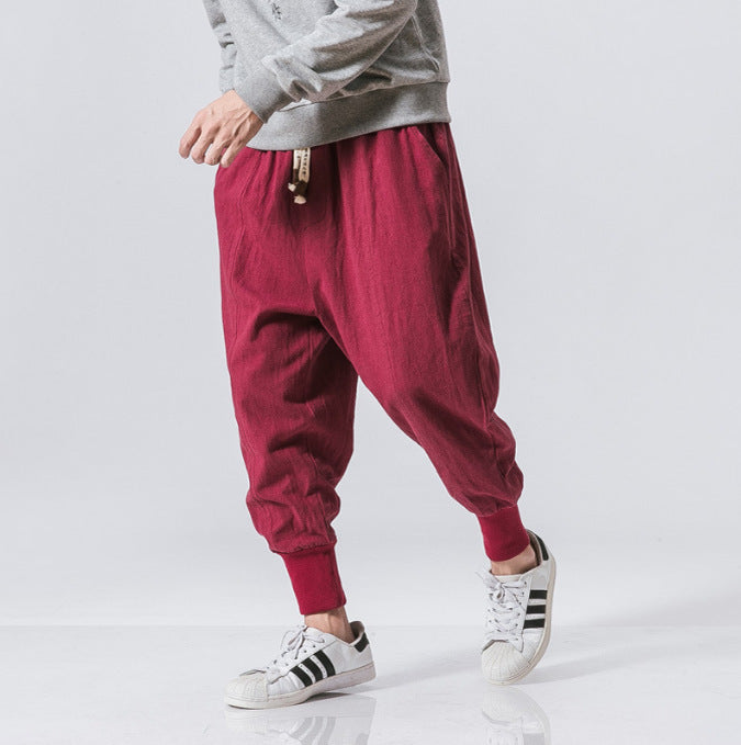 Men's casual linen jogger pants with drawstring, textured surface, and elastic cuffs Mune Fashion
