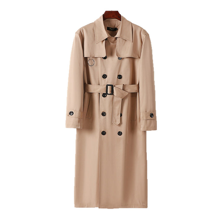 Men's double-breasted trench coat with waist tailoring, lapel collar, and decorative metal ring Mune Fashion