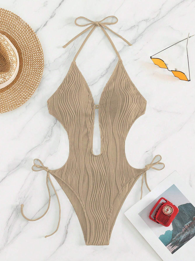 Women’s one-piece swimsuit with deep neckline and ribbed design Mune Fashion