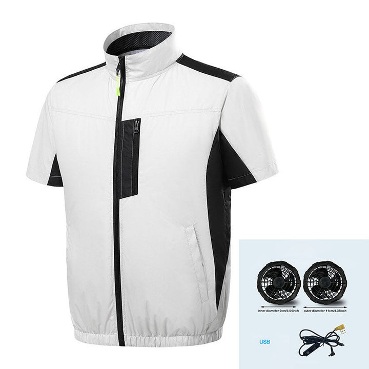 Men's short sleeve ventilation jacket with integrated USB fans and breathable mesh lining Mune Fashion