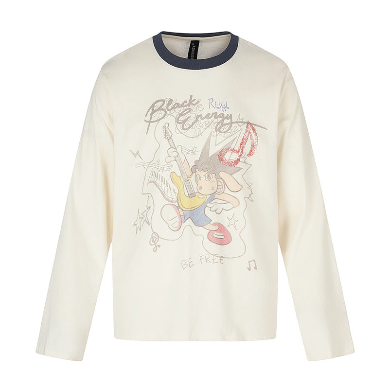 Women's long-sleeve shirt with comic guitar print, glitter detail, and contrast collar Mune Fashion