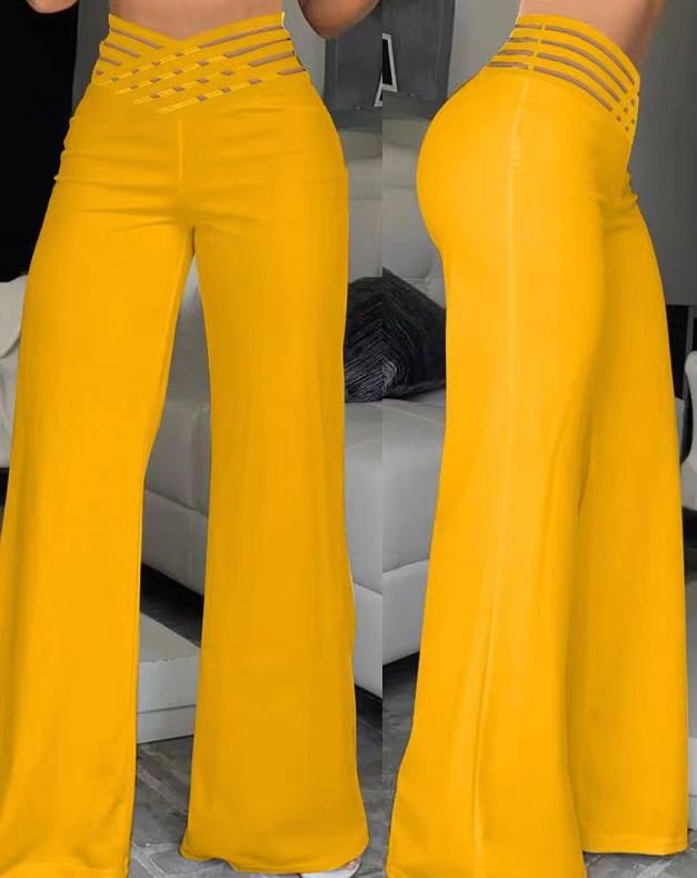 Women's high-waisted flared trousers with multi-strapped waist and wide flowing leg Mune Fashion