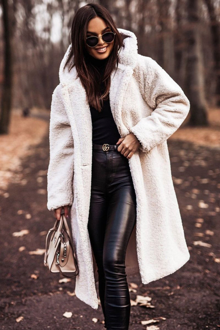Women oversized teddy coat with hood and button closure Mune Fashion