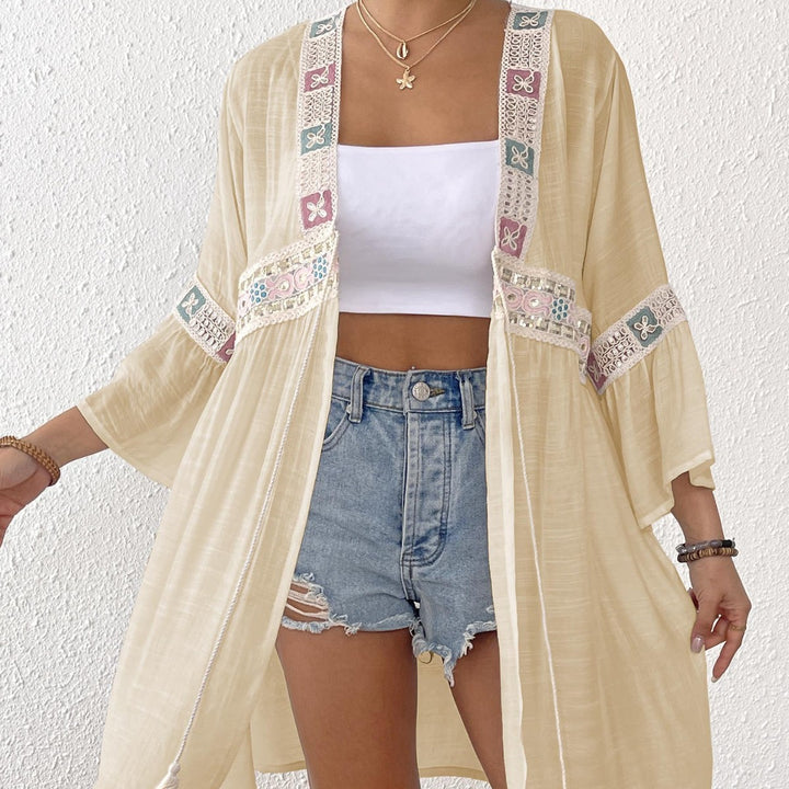 Women's airy beach kimono with floral embroidery Mune Fashion