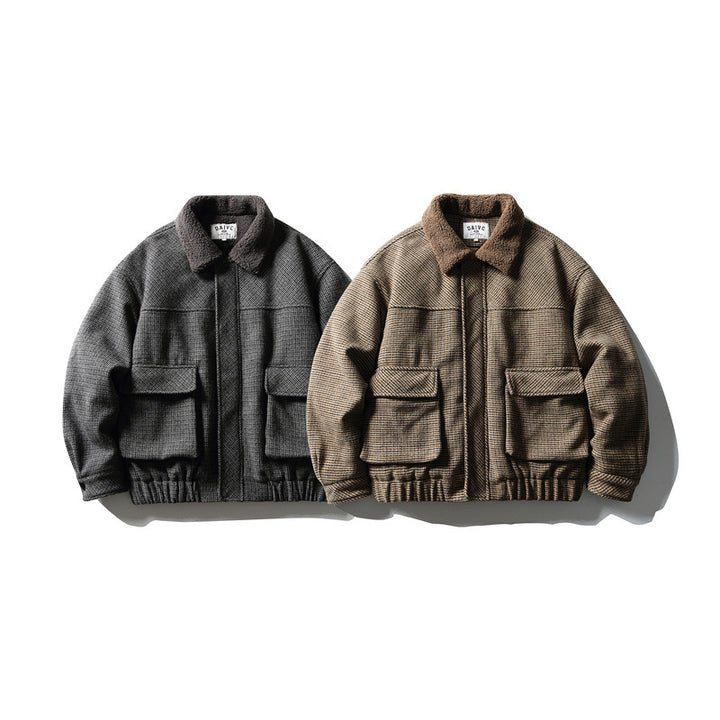 Men's boxy blouson made of wool mix with teddy trim at the collar and flap pockets