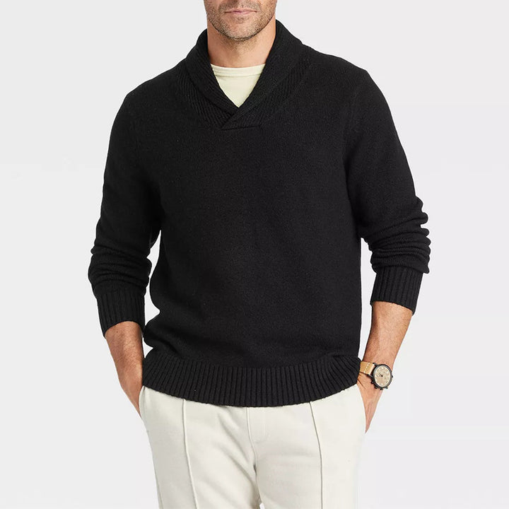 Men's shawl collar sweater made of mottled fine knit with ribbed cuffs Mune Fashion