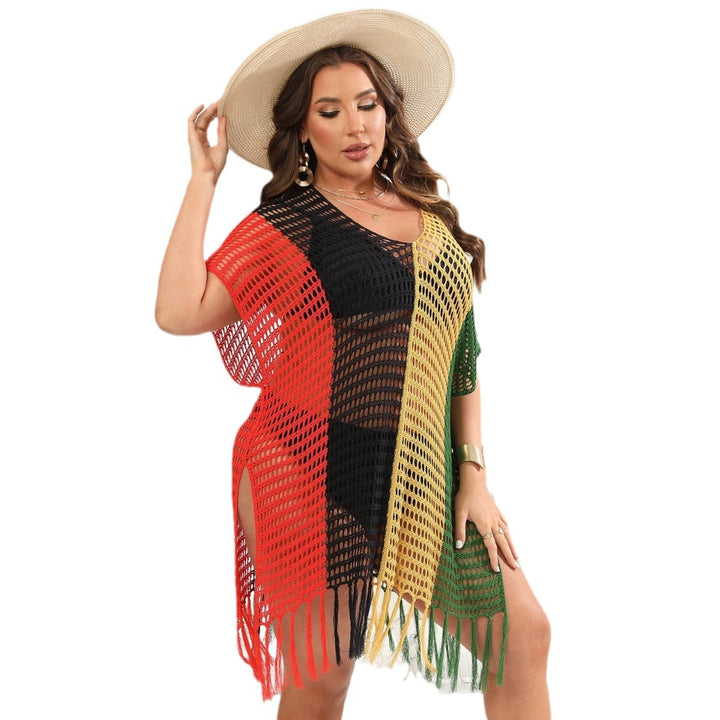 Ladies airy net beach cover-up with fringes Mune Fashion